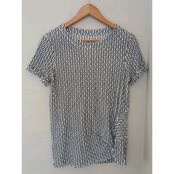 Nic+Zoe Moving Lines S/S Top Size Small Black White Ruched Work Artsy Crinkle - Picture 1 of 10